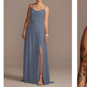 Bridesmaid Blue Floor Length Dress Tailored